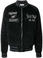 Selfmade By Gianfranco Villegas Embroidered Velvet Bomber, Men's, Size: 48, Black, Rayon/wool