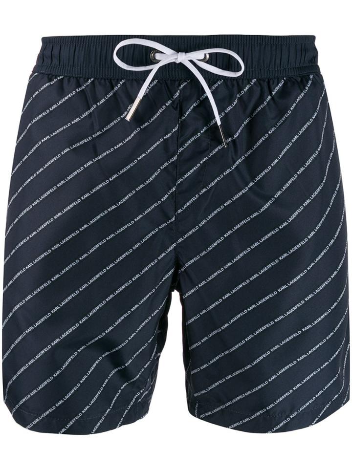 Karl Lagerfeld Logo Drawstring Swim Shorts - Blue