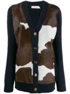 Tory Burch Cow Knit Panelled Cardigan - Blue