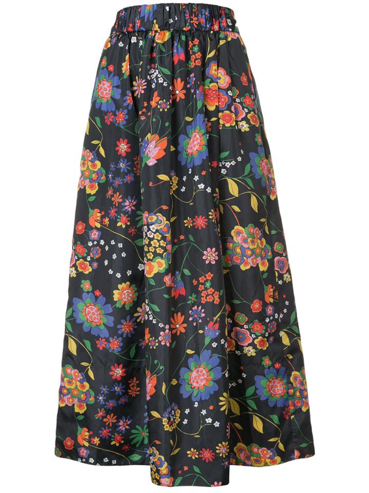 Tibi Floral Print Full Skirt - Black