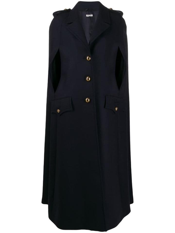 Miu Miu Single-breasted Long Cape - Blue