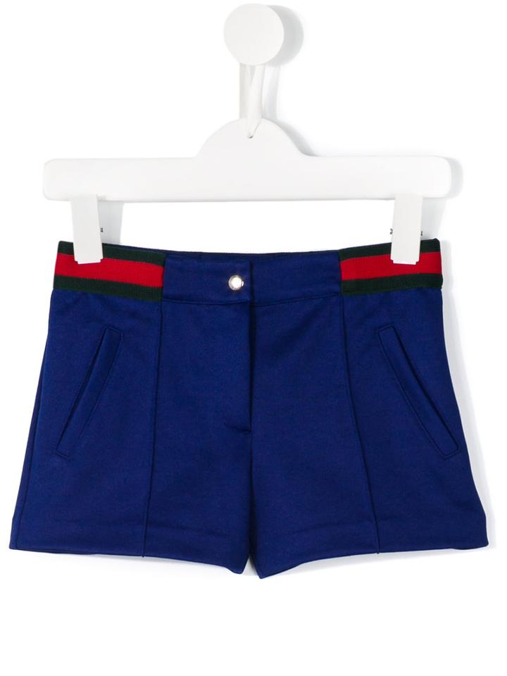 Gucci Kids Contrast Stripe Shorts, Girl's, Size: 12 Yrs, Blue