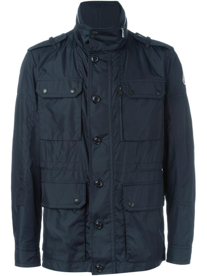 Moncler Military Style Jacket, Men's, Size: 2, Blue, Polyamide