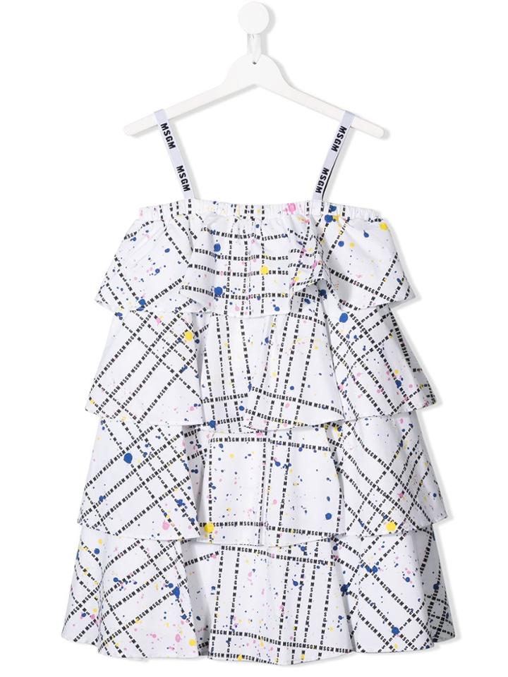 Msgm Kids Teen Paint Splatter Logo Dress - White