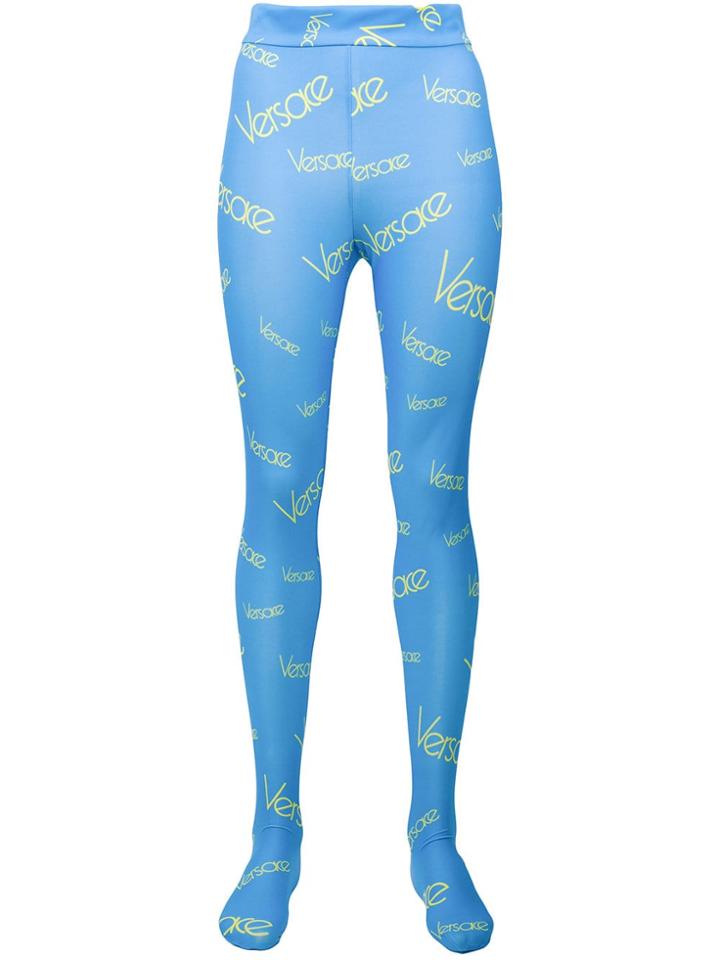 Versace Vintage Logo Printed Leggings - Blue