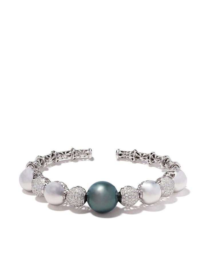 Yoko London 18kt White Gold Twilight Tahitian Pearl And Diamond Cuff -