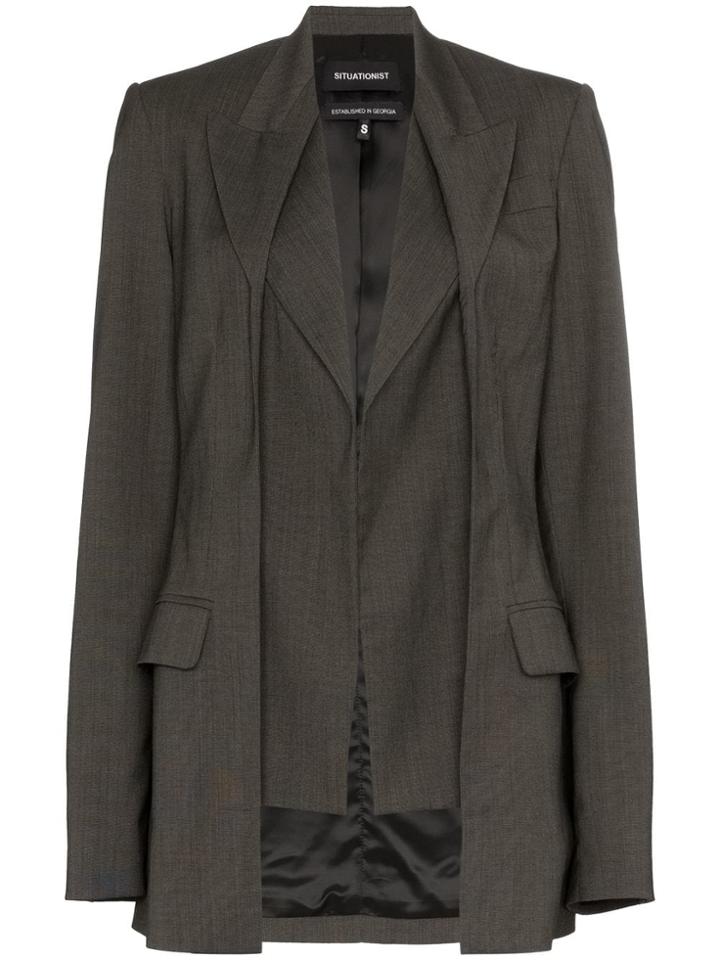 Situationist Double Detail Wool Blazer - Grey