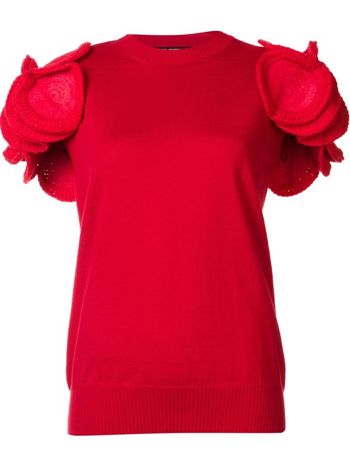 Junya Watanabe Comme Des Garçons Shoulder Applique Knitted Top, Women's, Size: Small, Red, Polyester/wool