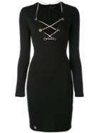 Philipp Plein - Chain Lace-up Mini Dress - Women - Polyester/spandex/elastane/viscose - L, Black, Polyester/spandex/elastane/viscose