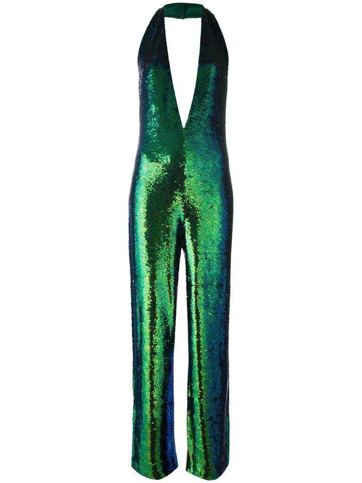 Ashish Sequined Halterneck Jumpsuit, Women's, Size: Small, Green, Silk/pvc