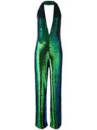 Ashish Sequined Halterneck Jumpsuit, Women's, Size: Small, Green, Silk/pvc