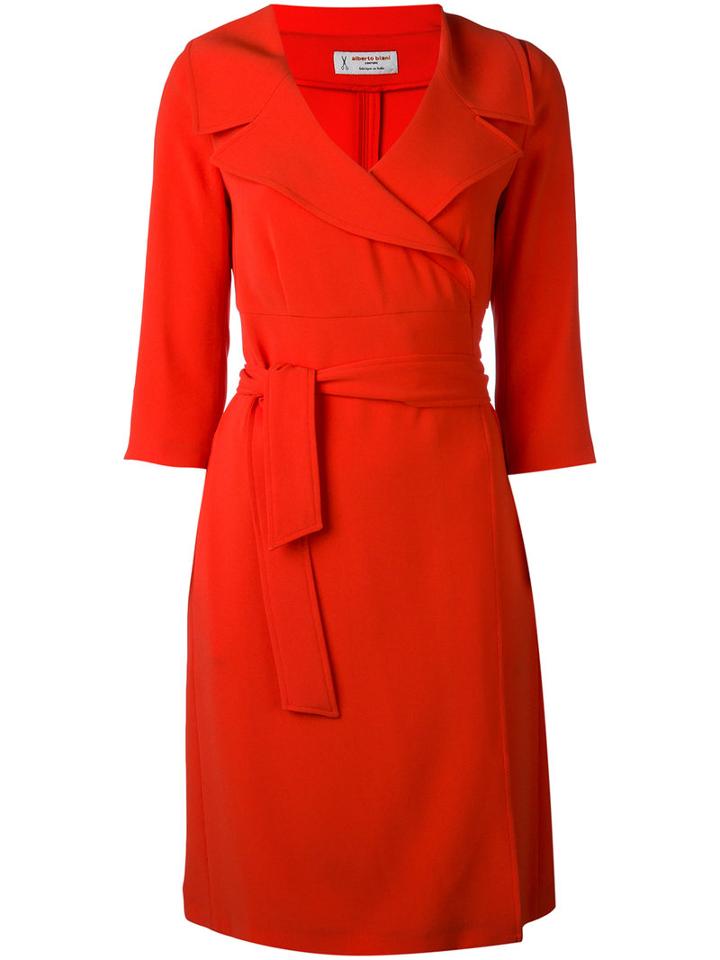 Alberto Biani - Belted V-neck Dress - Women - Polyester/triacetate - 42, Women's, Red, Polyester/triacetate