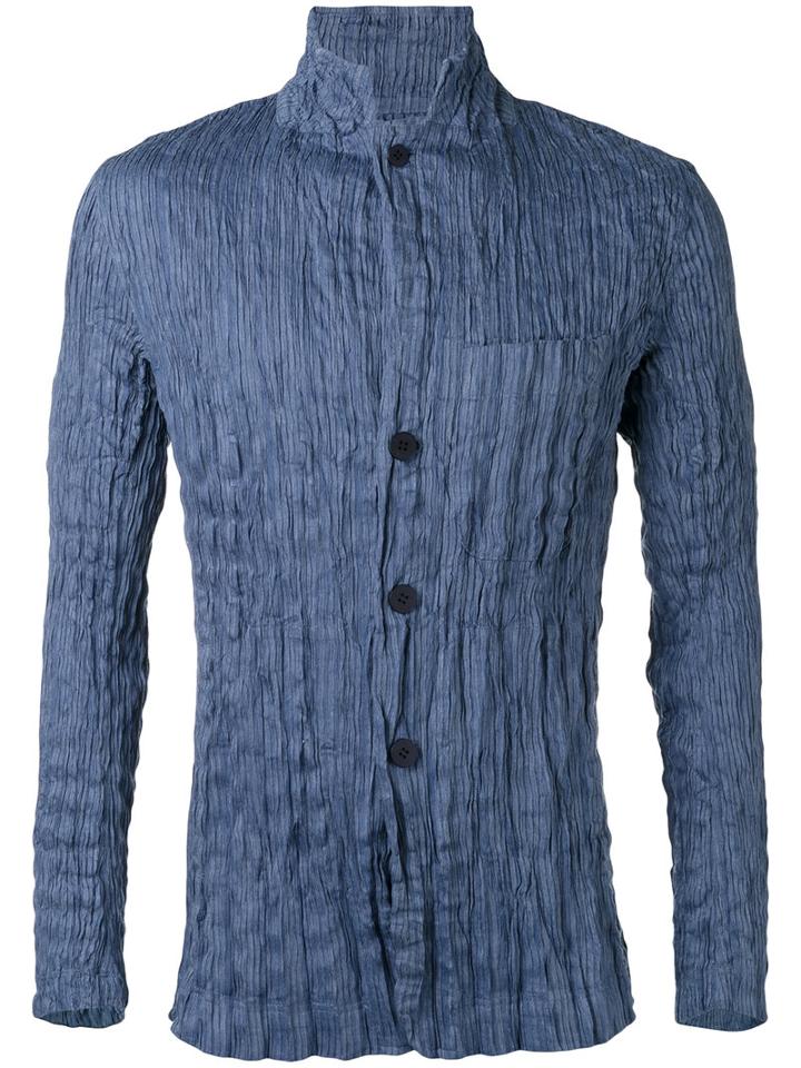 Issey Miyake Men - Wrinkled Long Sleeve Shirt - Men - Linen/flax/polyester - 4, Blue, Linen/flax/polyester