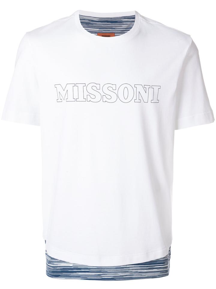 Missoni Logo Print Striped Hem T-shirt - White