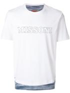Missoni Logo Print Striped Hem T-shirt - White