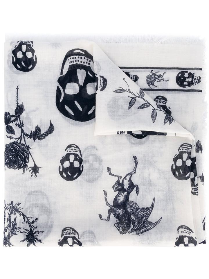 Alexander Mcqueen - Skull And Badge Scarf - Men - Wool/silk - One Size, White, Wool/silk