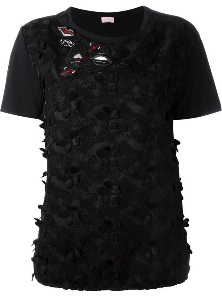 Giamba Lips Patches Lace Front T-shirt