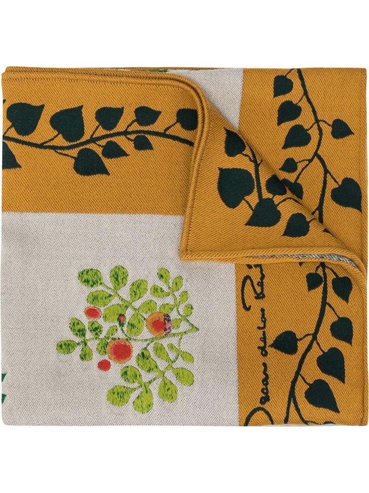Oscar De La Renta Botanical Branches Embroidery Scarf - White