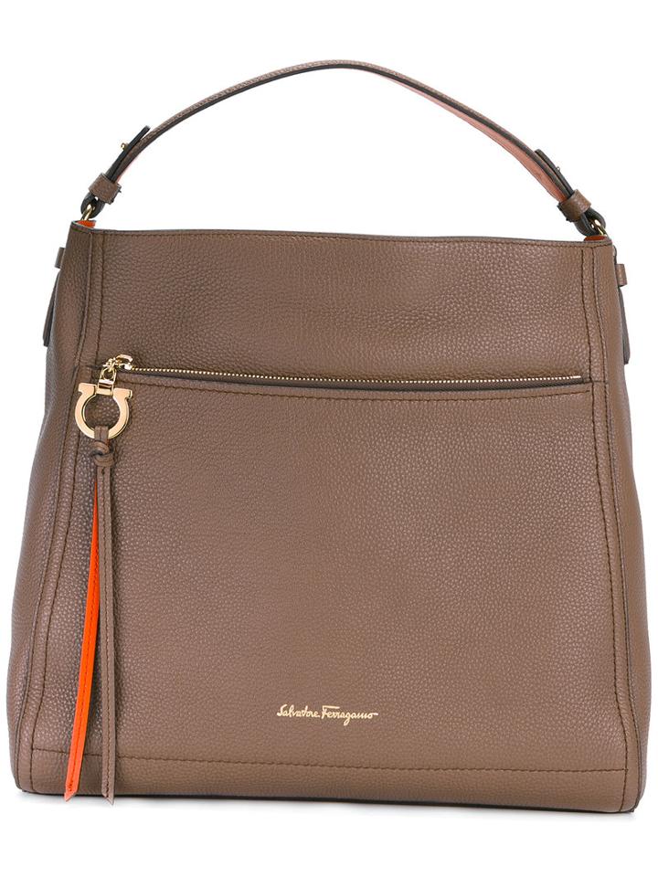 Salvatore Ferragamo Pebble Tote, Women's, Brown, Calf Leather