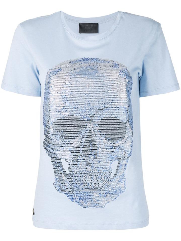 Philipp Plein Rhinestone Skull T-shirt - Blue