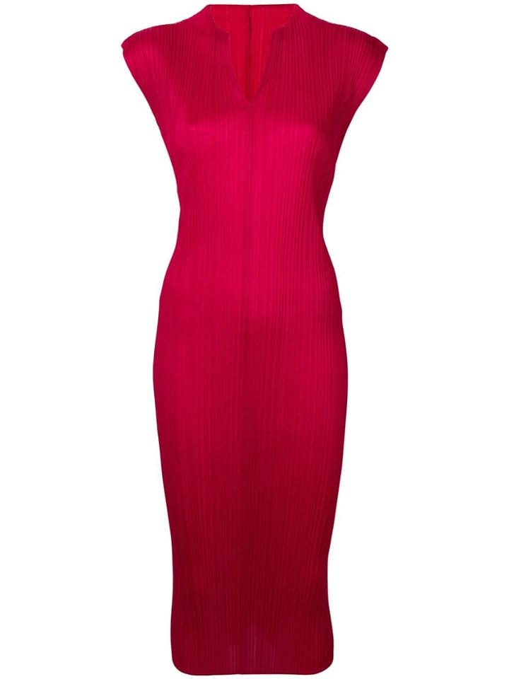 Pleats Please By Issey Miyake Ribbed Pencil Dress - Pink & Purple