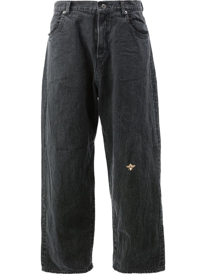 Undercover Bee Embroidered Flared Jeans - Black