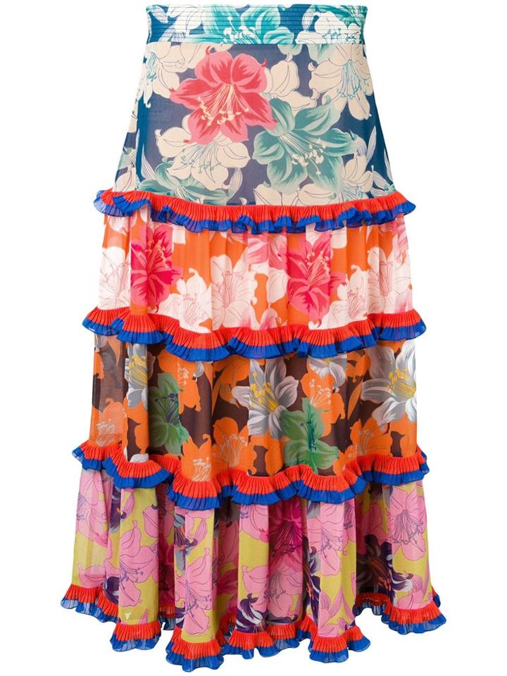 Etro Floral Tiered Ruffle Skirt - Orange