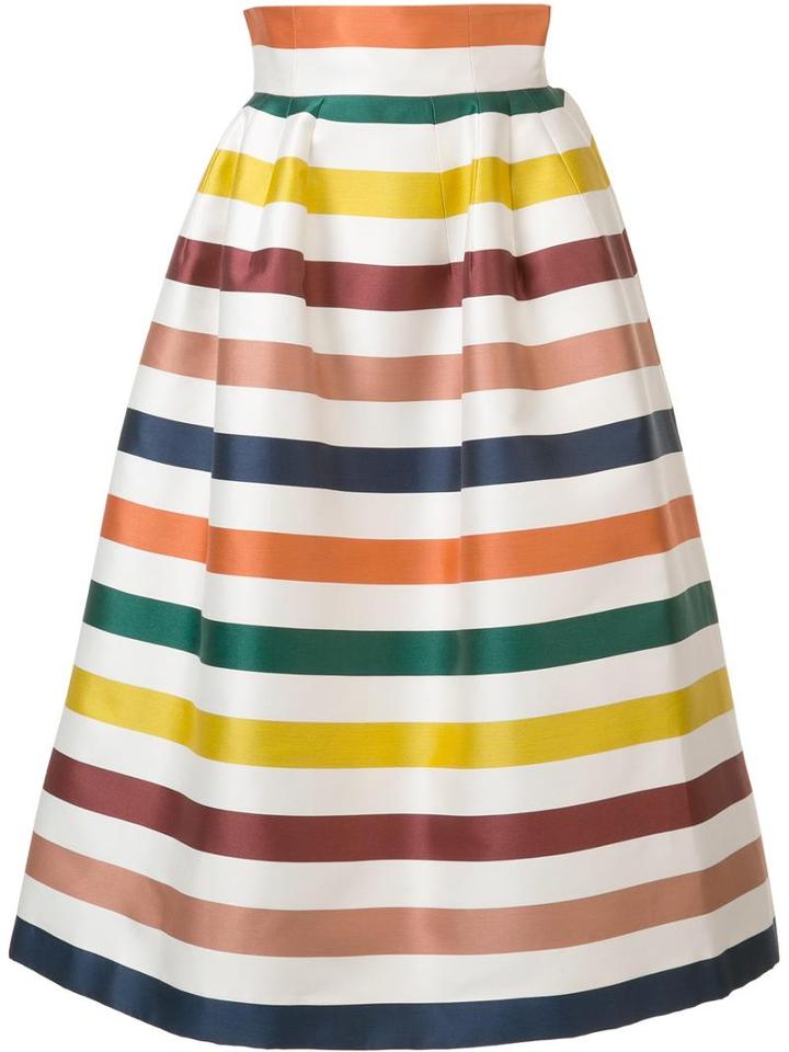 Carolina Herrera Striped Full Skirt, Women's, Size: 4, Silk/cotton