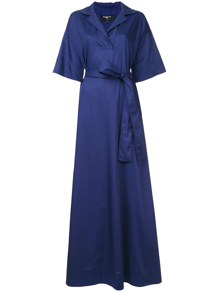 Paule Ka - Long Woven Wrap Dress - Women - Cotton - 36, Blue, Cotton