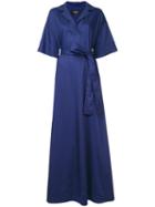Paule Ka - Long Woven Wrap Dress - Women - Cotton - 36, Blue, Cotton