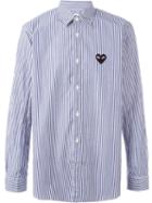 Comme Des Garçons Play Embroidered Heart Striped Shirt, Men's, Size: Medium, Blue, Cotton