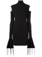 Alyx Flared Fringed Sleeves Dress, Women's, Size: Small, Black, Viscose/acrylic/polyester