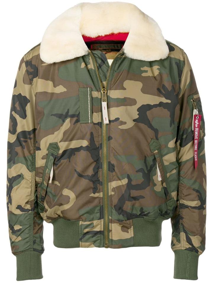 Alpha Industries Shearling Collar Bomber Jacket - Green