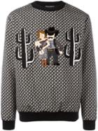 Dolce & Gabbana Western Family Appliqué Sweatshirt, Men's, Size: 48, Black, Polyester/cotton