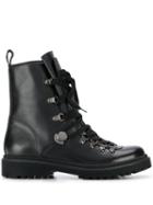Moncler Lace-up Leather Army Boots - Black
