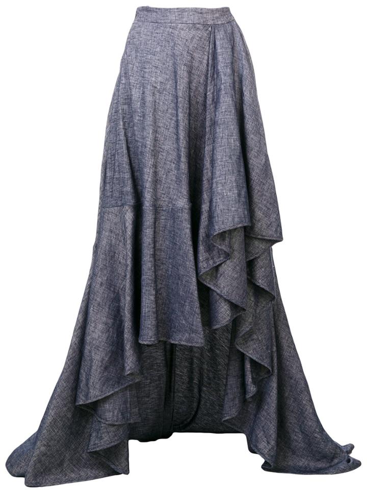 Talbot Runhof Long Flared Asymmetric Skirt - Blue