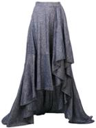 Talbot Runhof Long Flared Asymmetric Skirt - Blue
