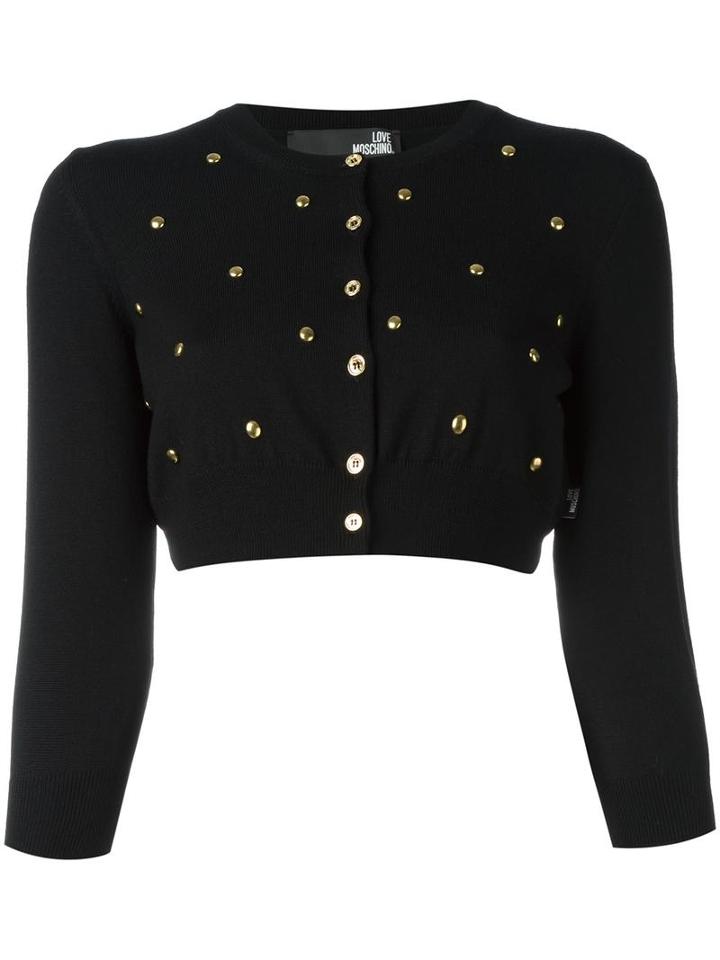 Love Moschino Studded Cropped Cardigan, Women's, Size: 44, Black, Virgin Wool