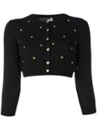 Love Moschino Studded Cropped Cardigan, Women's, Size: 44, Black, Virgin Wool