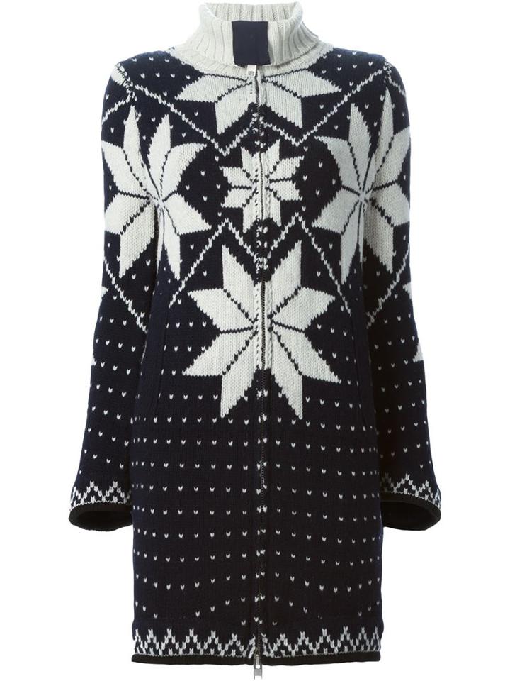 Sacai Jacquard Long Cardigan, Women's, Size: 2, Blue, Nylon/cupro/wool