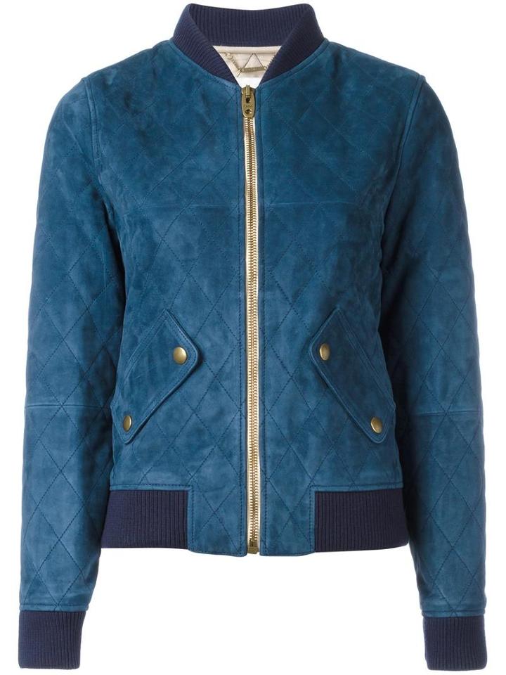 Chloé Quilted Bomber Jacket, Women's, Size: 36, Blue, Lamb Skin/polyester/wool