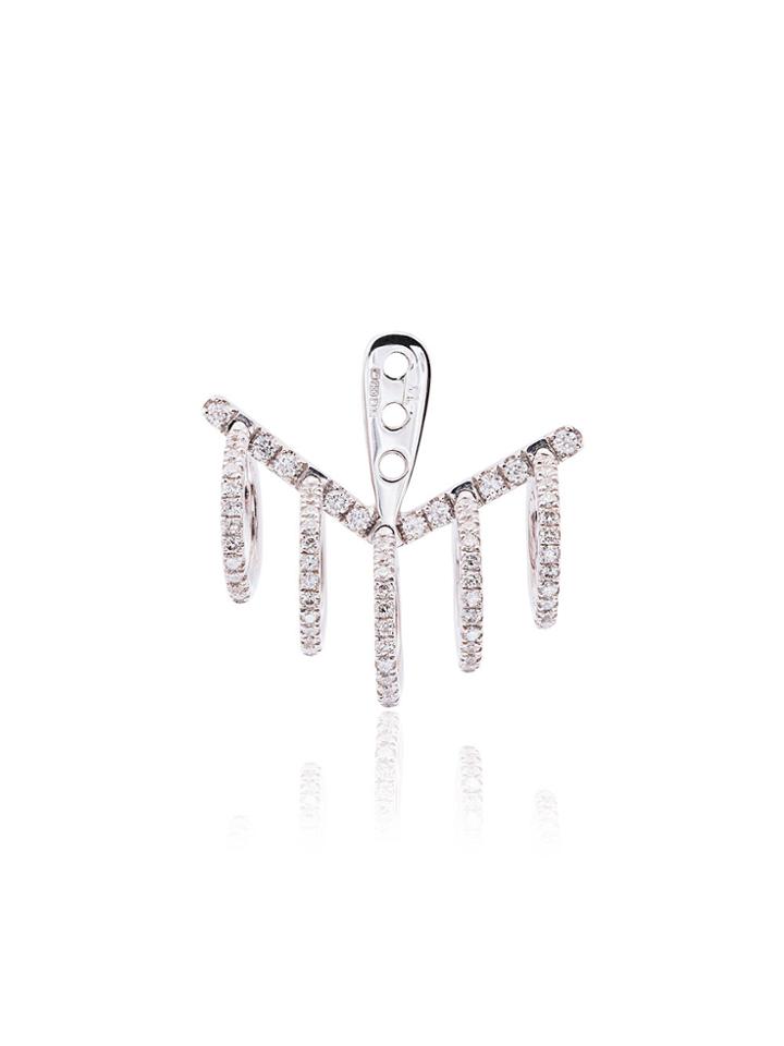 Yvonne Léon 18k White Gold 5 Creoles Diamond Earring - Metallic