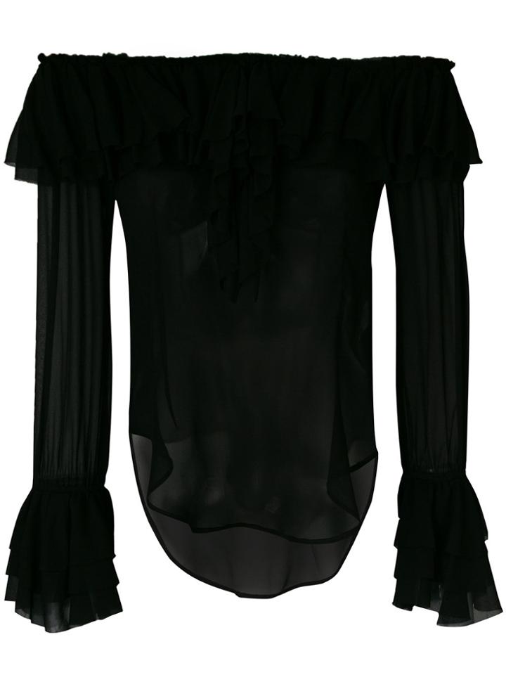 Twin-set Off Shoulder Ruffle Blouse - Black