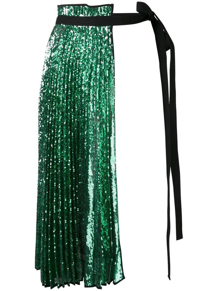 No21 Sequin Panelled Full Skirt, Women's, Size: 40, Green, Polyester