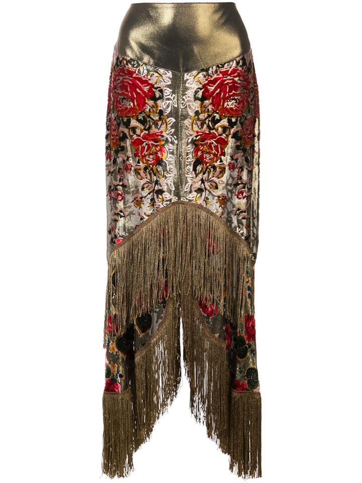 Anna Sui Fringed High Low Skirt - Black