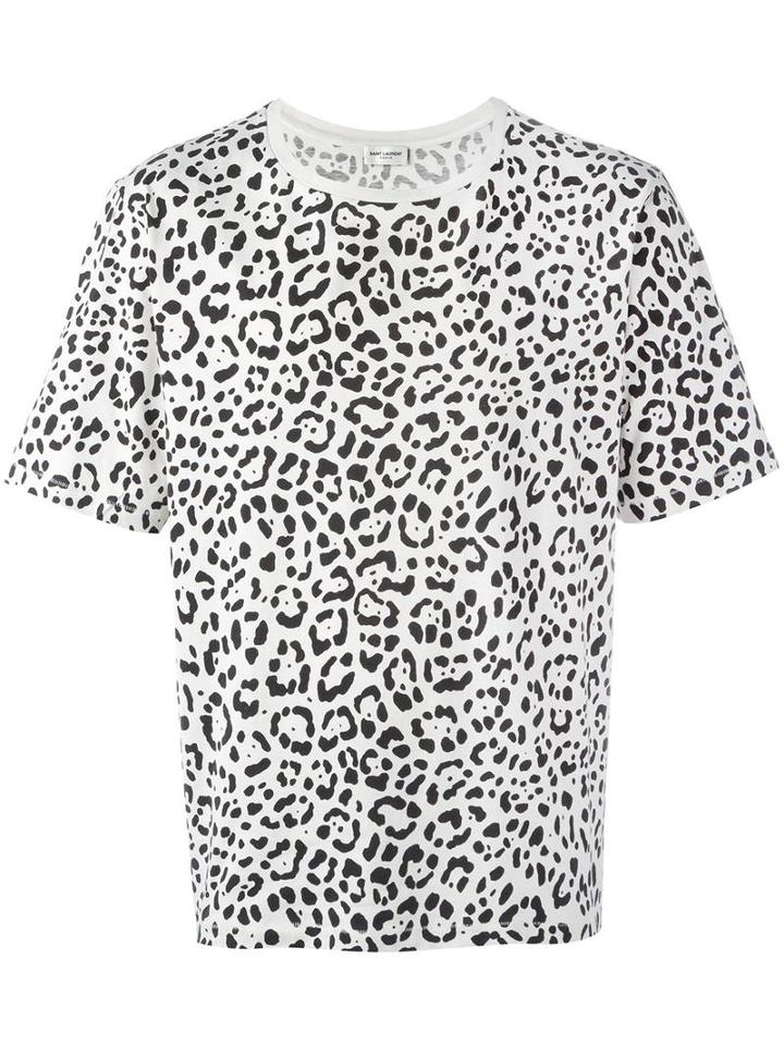 Saint Laurent Leopard Print T-shirt, Men's, Size: Medium, White, Cotton