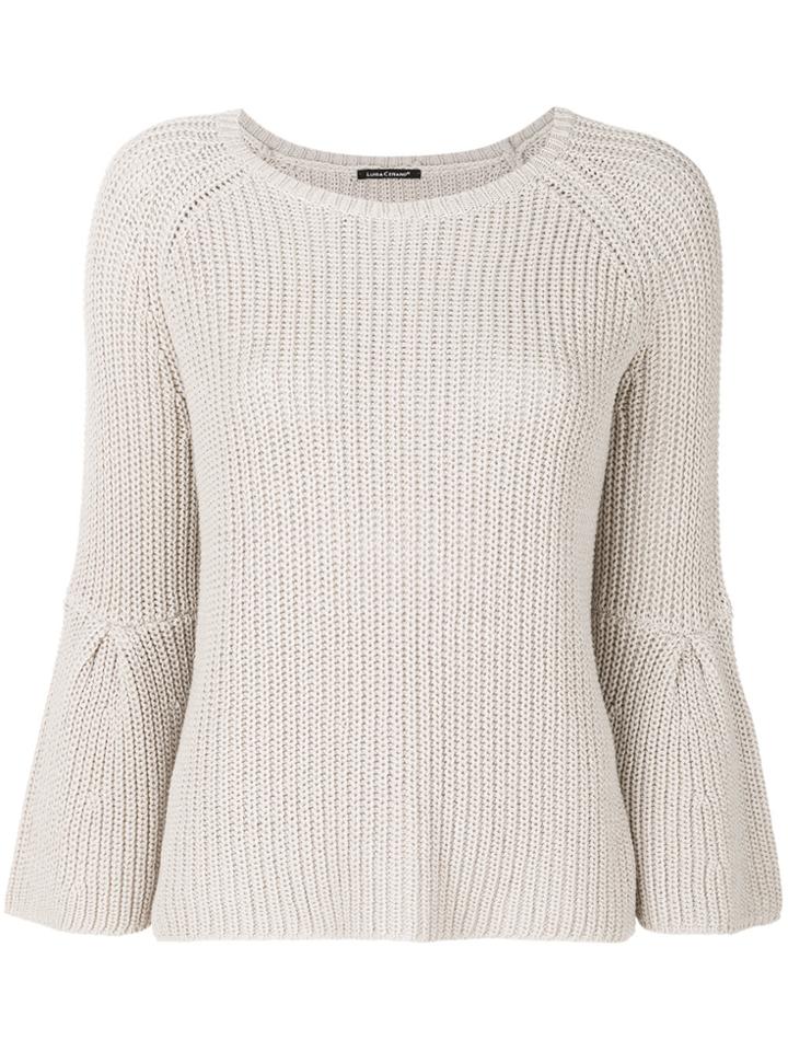 Luisa Cerano Ribbed Embellished Sleeve Sweater - Nude & Neutrals