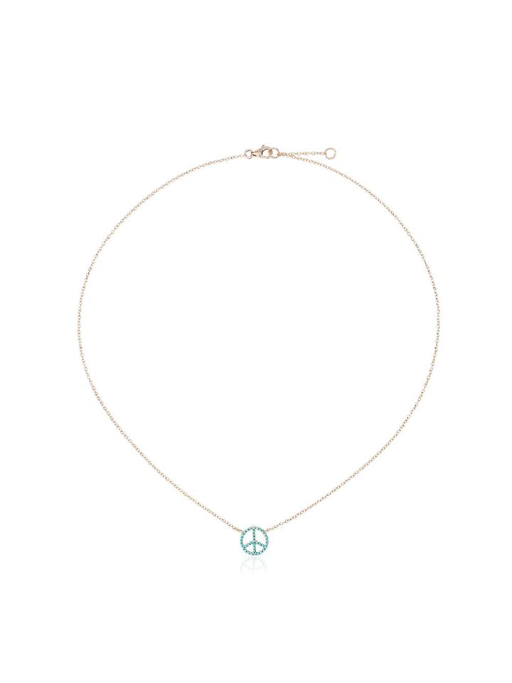 Rosa De La Cruz 18k Gold Necklace With Turquoise Peace Pendant -