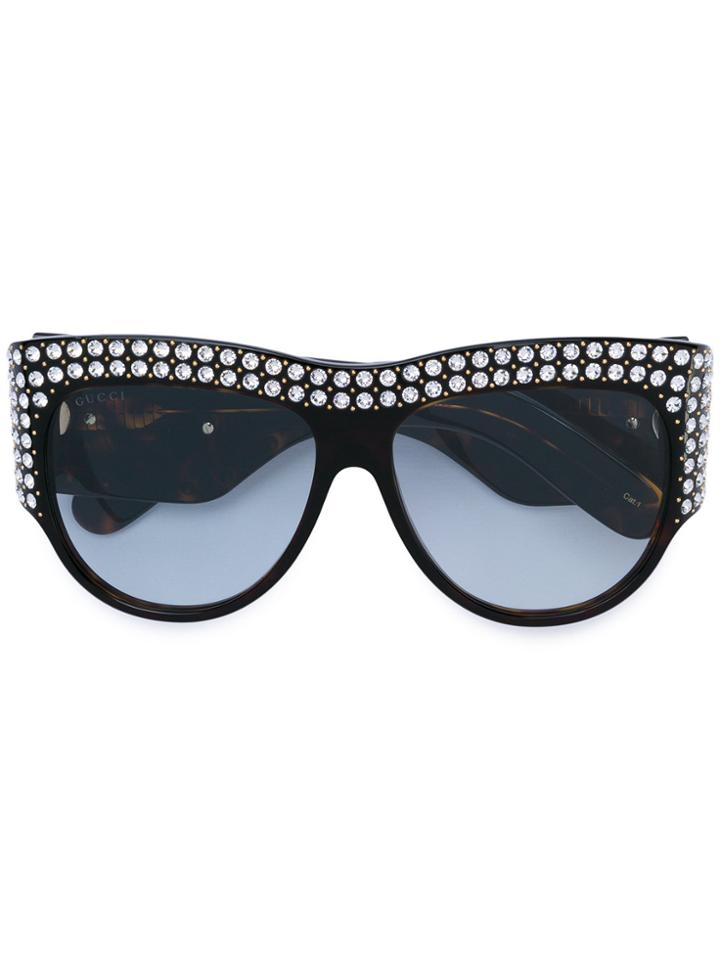 Gucci Eyewear Oversized Tortoiseshell Embellished Glasses - Brown