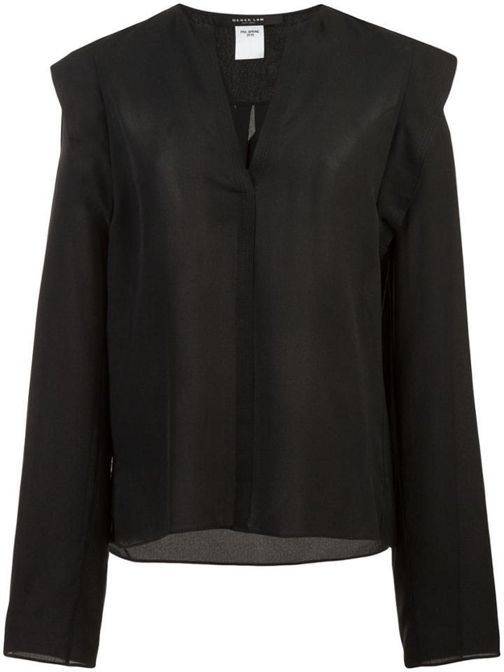Derek Lam Ruffle Silk Georgette Blouse - Black